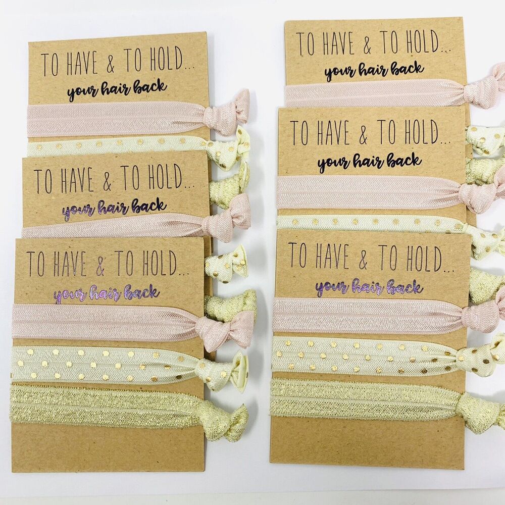 Gold Fabric Hair Ties Bridesmaid Bachelorette Gift Favor 6 Pack Pink Lot of 3